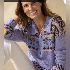 NWT NEW SUNDANCE CATALOG Calder Fair Isle Sweater V Neck Lilac Purple Size Small
